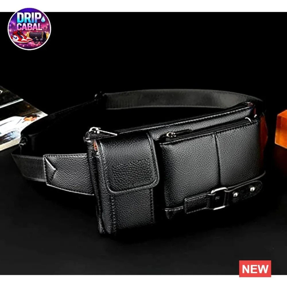 Men's Faux Leather Sling Bag Waterproof Crossbody Backpack Fanny Pack